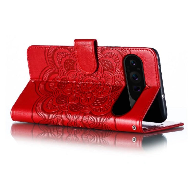 For Google Pixel 9 Pro Sun Mandala Embossing Pattern Phone Leather Case(Red) - Google Cases by PMC Jewellery | Online Shopping South Africa | PMC Jewellery | Buy Now Pay Later Mobicred