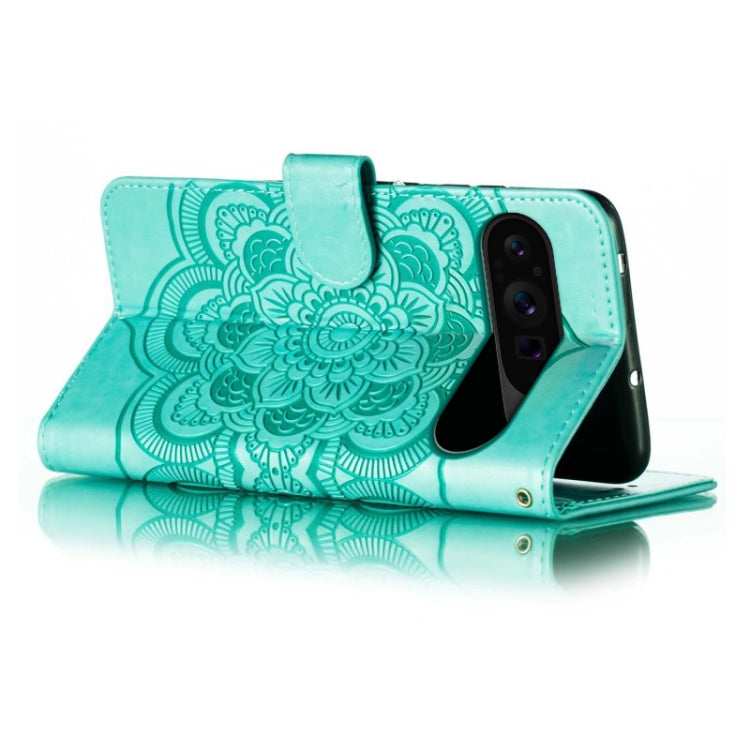 For Google Pixel 9 Pro Sun Mandala Embossing Pattern Phone Leather Case(Green) - Google Cases by PMC TechLife | Online Shopping South Africa | PMC TechLife | Buy Now Pay Later Mobicred