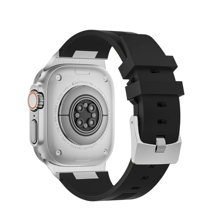 For Apple Watch Series 8 45mm Loners Liquid Silicone Watch Band(Silver Black) - Watch Bands by PMC TechLife | Online Shopping South Africa | PMC TechLife | Buy Now Pay Later Mobicred