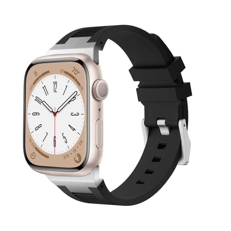 For Apple Watch Series 5 44mm Loners Liquid Silicone Watch Band(Silver Black) - Watch Bands by PMC TechLife | Online Shopping South Africa | PMC TechLife | Buy Now Pay Later Mobicred