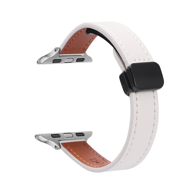 For Apple Watch Series 6 44mm Slim Magnetic Buckle Genuine Leather Watch Band(Plain Beige) - Watch Bands by PMC Jewellery | Online Shopping South Africa | PMC Jewellery