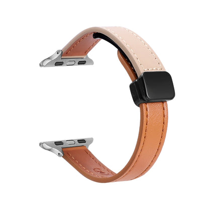 For Apple Watch Series 5 40mm Slim Magnetic Buckle Genuine Leather Watch Band(Plain Orange Apricot) - Watch Bands by PMC Jewellery | Online Shopping South Africa | PMC Jewellery