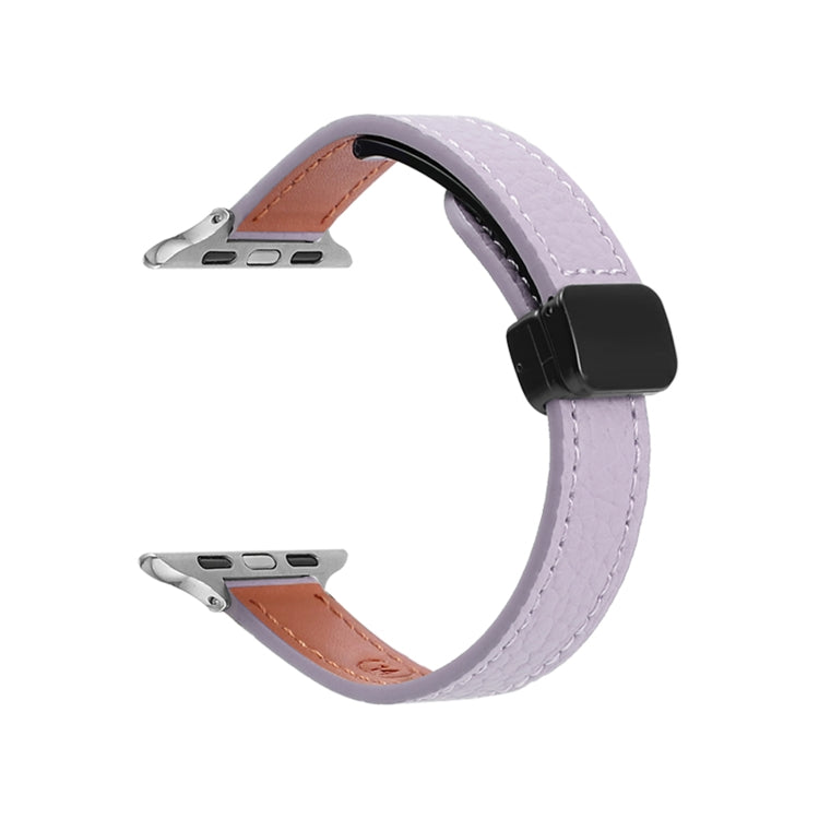 For Apple Watch Series 2 38mm Slim Magnetic Buckle Genuine Leather Watch Band(Litchi Lavender) - Watch Bands by PMC Jewellery | Online Shopping South Africa | PMC Jewellery