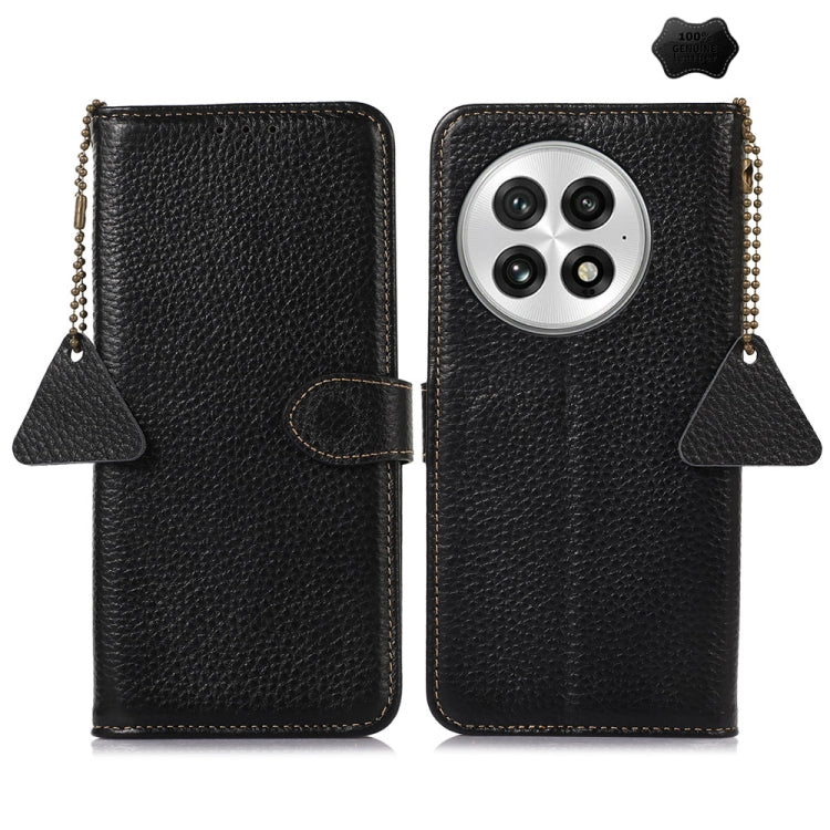 For OnePlus 13 Genuine Leather Litchi Texture RFID Leather Phone Case(Black) - OnePlus Cases by PMC TechLife | Online Shopping South Africa | PMC TechLife | Buy Now Pay Later Mobicred