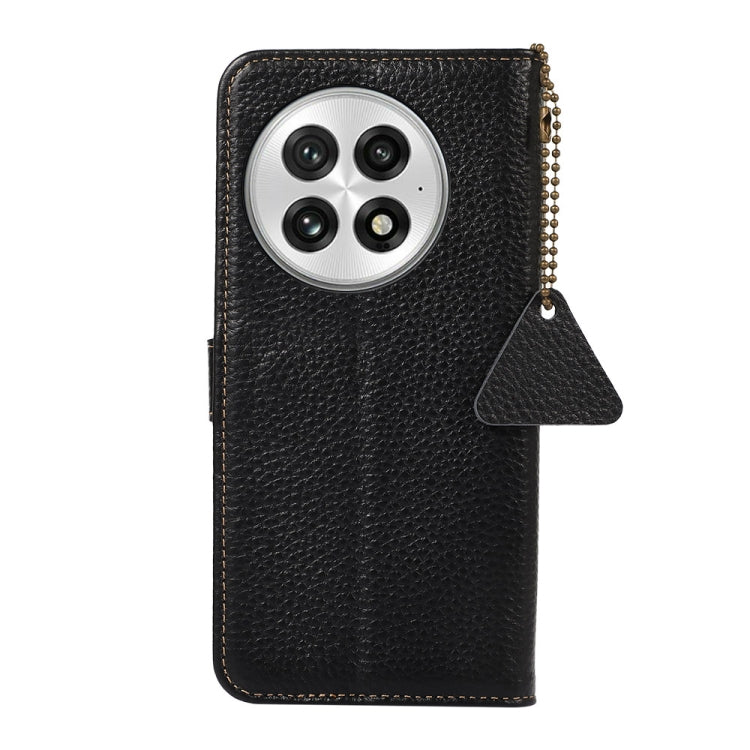 For OnePlus 13 Genuine Leather Litchi Texture RFID Leather Phone Case(Black) - OnePlus Cases by PMC TechLife | Online Shopping South Africa | PMC TechLife | Buy Now Pay Later Mobicred