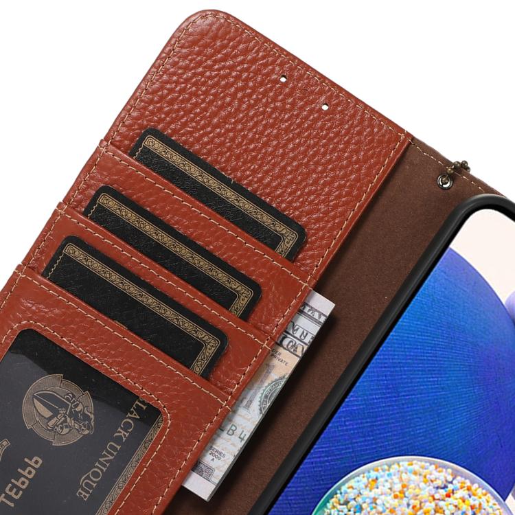 For OnePlus Ace 5 / 13R 5G Genuine Leather Litchi Texture RFID Leather Phone Case(Coffee) - OnePlus Cases by PMC TechLife | Online Shopping South Africa | PMC TechLife | Buy Now Pay Later Mobicred