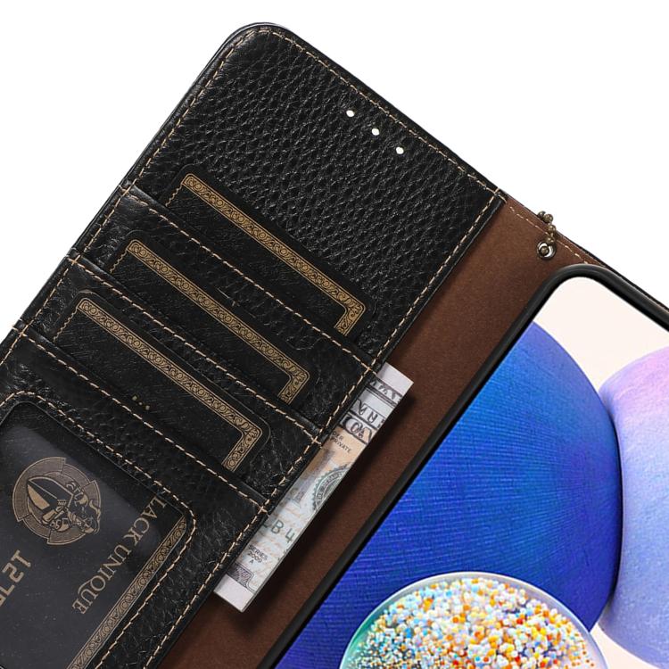 For OnePlus Ace 5 / 13R 5G Genuine Leather Litchi Texture RFID Leather Phone Case(Black) - Ace 5 Cases by PMC TechLife | Online Shopping South Africa | PMC TechLife | Buy Now Pay Later Mobicred