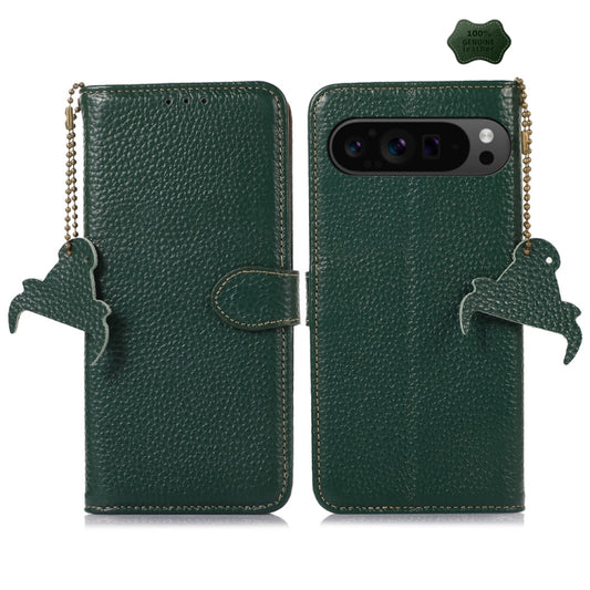 For Google Pixel 9 Pro Genuine Leather Litchi Texture RFID Leather Phone Case(Green) - Google Cases by PMC Jewellery | Online Shopping South Africa | PMC Jewellery | Buy Now Pay Later Mobicred