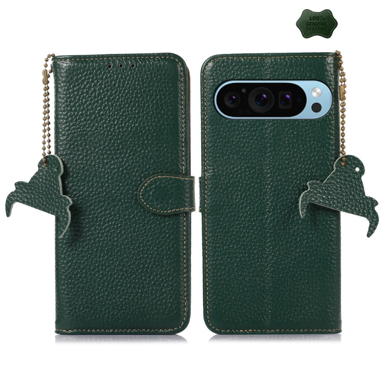 For Google Pixel 9 Genuine Leather Litchi Texture RFID Leather Phone Case(Green) - Google Cases by PMC Jewellery | Online Shopping South Africa | PMC Jewellery | Buy Now Pay Later Mobicred