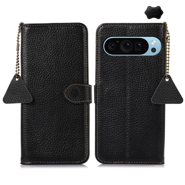 For Google Pixel 9 Genuine Leather Litchi Texture RFID Leather Phone Case(Black) - Google Cases by PMC Jewellery | Online Shopping South Africa | PMC Jewellery | Buy Now Pay Later Mobicred