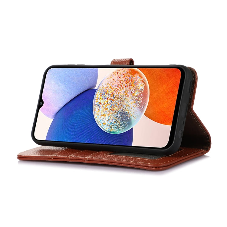 For Google Pixel 9a Genuine Leather Litchi Texture RFID Leather Phone Case(Coffee) - Google Cases by PMC TechLife | Online Shopping South Africa | PMC TechLife | Buy Now Pay Later Mobicred