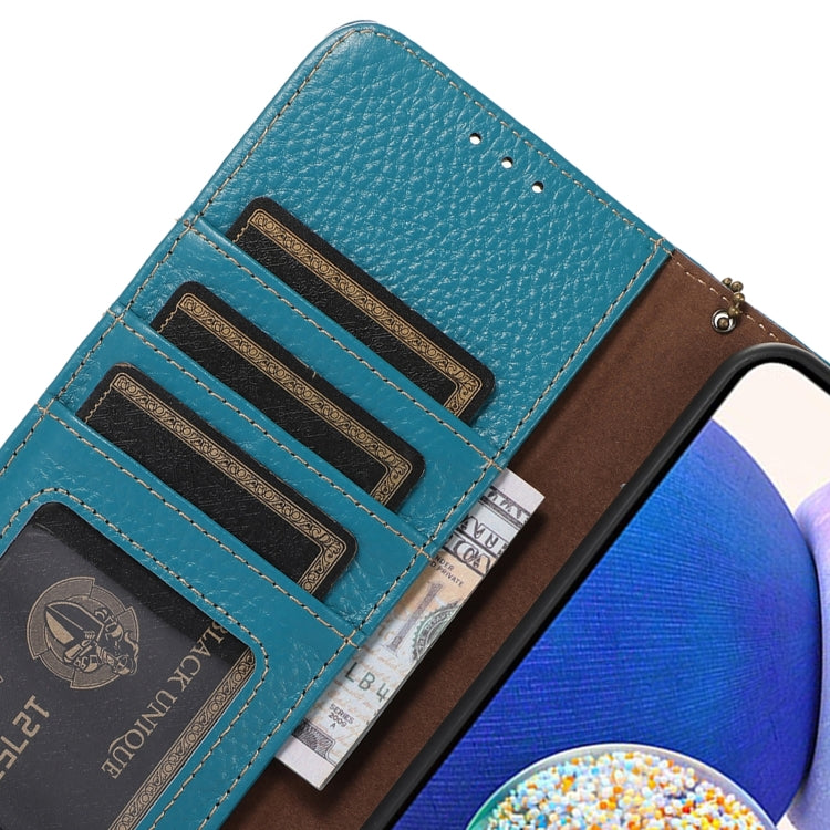 For Google Pixel 9a Genuine Leather Litchi Texture RFID Leather Phone Case(Blue) - Google Cases by PMC TechLife | Online Shopping South Africa | PMC TechLife | Buy Now Pay Later Mobicred