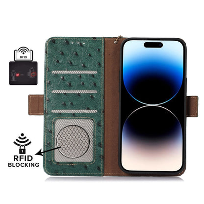 For Google Pixel 9 Ostrich Pattern Genuine Leather RFID Phone Case(Green) - Google Cases by PMC Jewellery | Online Shopping South Africa | PMC Jewellery | Buy Now Pay Later Mobicred