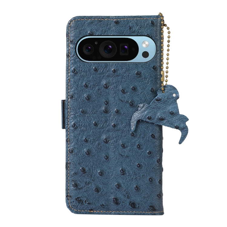 For Google Pixel 9 Ostrich Pattern Genuine Leather RFID Phone Case(Blue) - Google Cases by PMC Jewellery | Online Shopping South Africa | PMC Jewellery | Buy Now Pay Later Mobicred