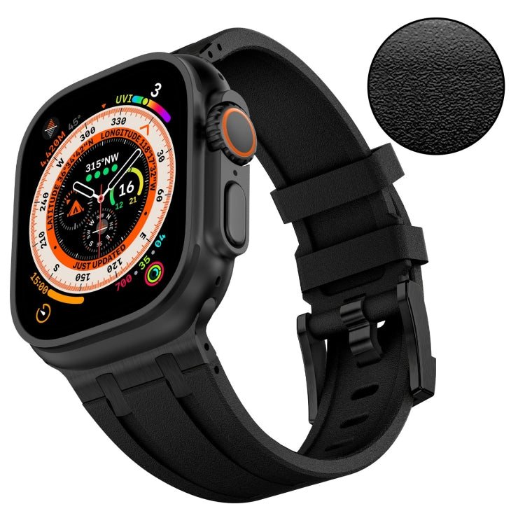 For Apple Watch SE 2023 44mm Stone Grain Liquid Silicone Watch Band(Black Black) - Watch Bands by PMC Jewellery | Online Shopping South Africa | PMC Jewellery