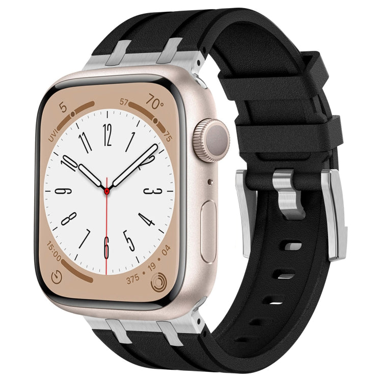 For Apple Watch SE 2023 44mm Stone Grain Liquid Silicone Watch Band(Silver Black) - Watch Bands by PMC TechLife | Online Shopping South Africa | PMC TechLife