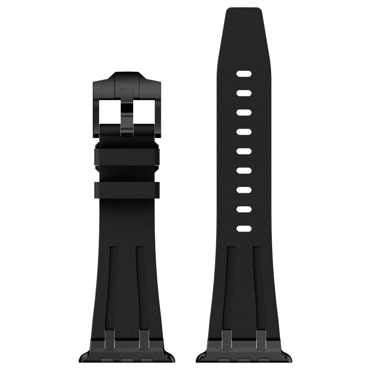 For Apple Watch Ultra 2 49mm Stone Grain Liquid Silicone Watch Band(Black Black) - Watch Bands by PMC TechLife | Online Shopping South Africa | PMC TechLife