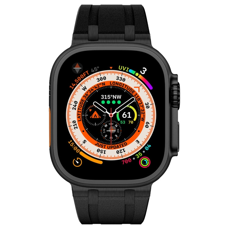 For Apple Watch Ultra 2 49mm Stone Grain Liquid Silicone Watch Band(Black Black) - Watch Bands by PMC TechLife | Online Shopping South Africa | PMC TechLife