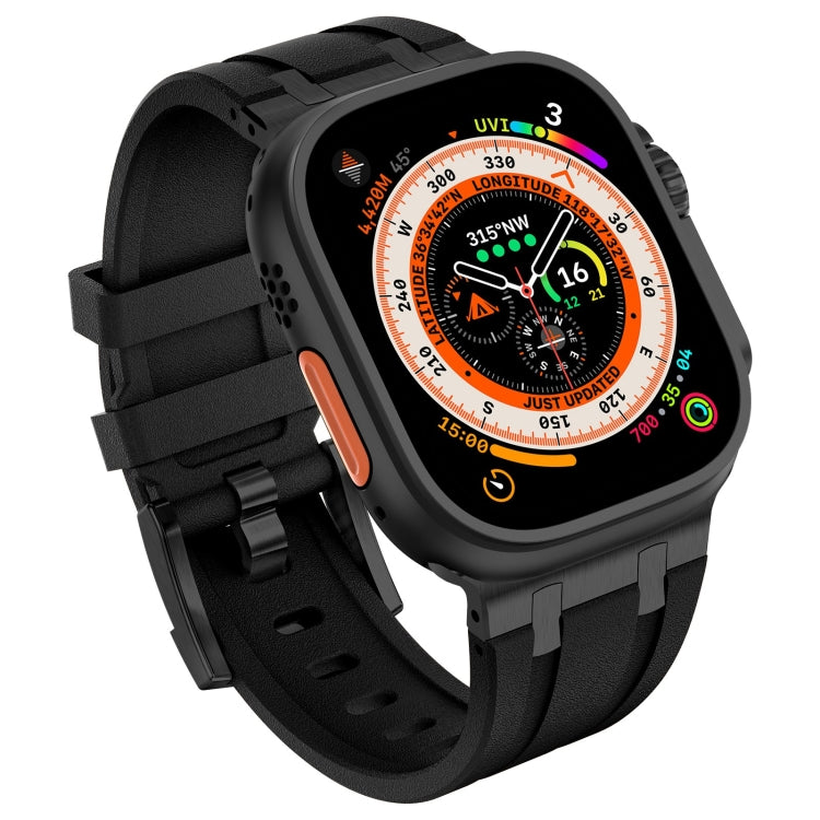 For Apple Watch Ultra 2 49mm Stone Grain Liquid Silicone Watch Band(Black Black) - Watch Bands by PMC TechLife | Online Shopping South Africa | PMC TechLife