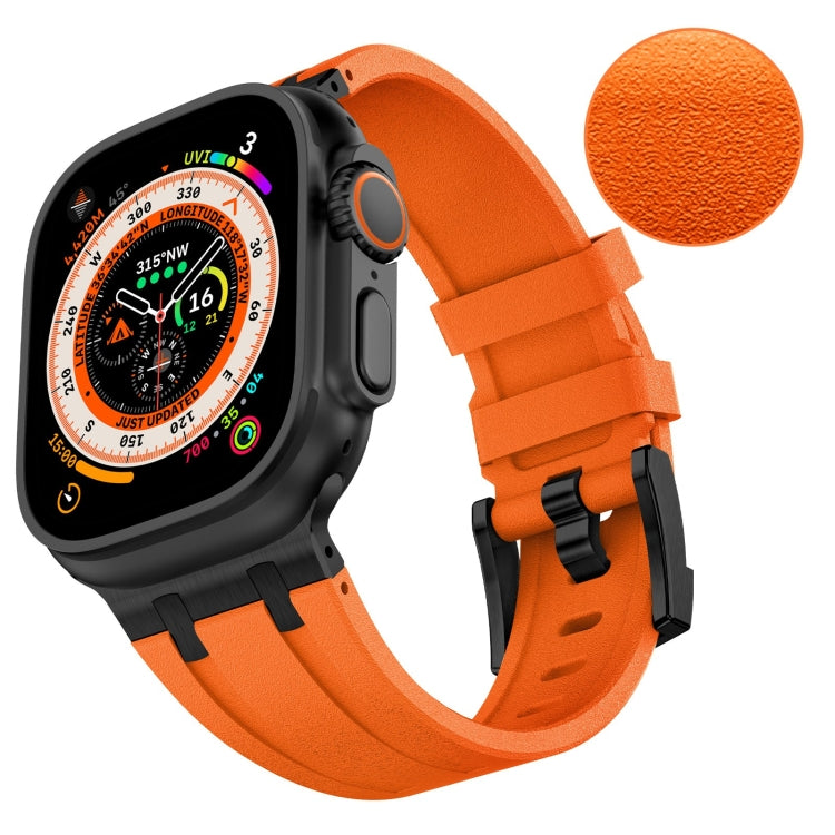 For Apple Watch Series 9 45mm Stone Grain Liquid Silicone Watch Band(Black Orange) - Watch Bands by PMC TechLife | Online Shopping South Africa | PMC TechLife