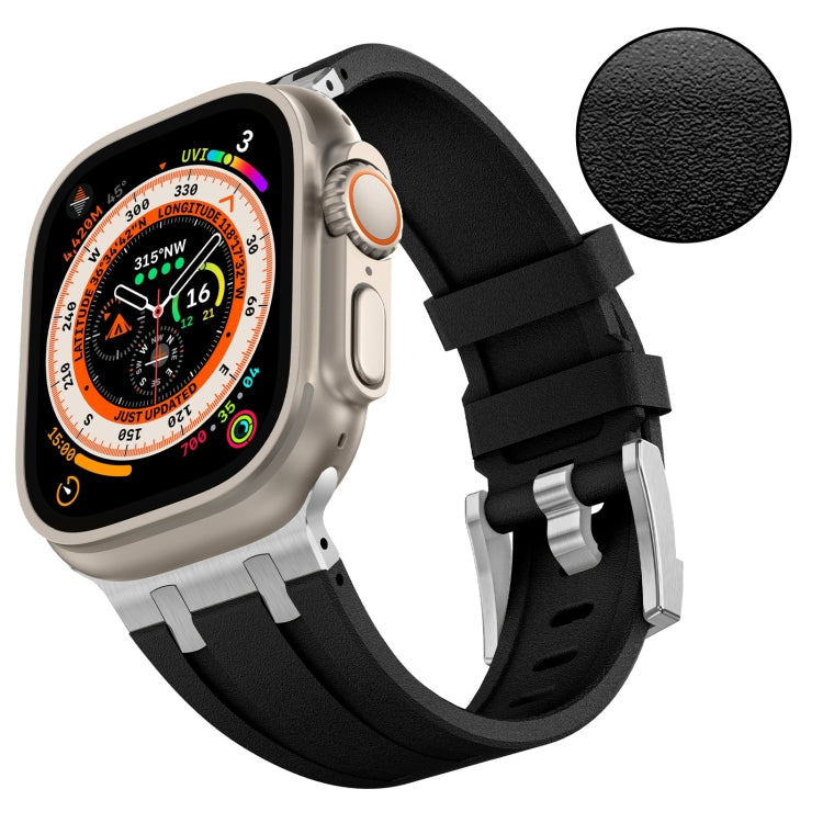 For Apple Watch Series 9 45mm Stone Grain Liquid Silicone Watch Band(Silver Black) - free shipping - PMC TechLife - Order now!