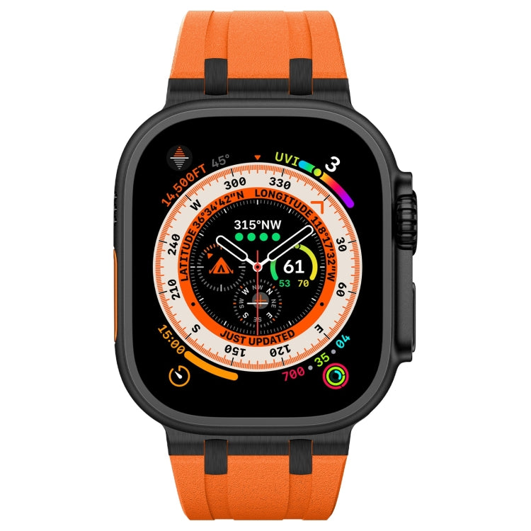 For Apple Watch Series 8 45mm Stone Grain Liquid Silicone Watch Band(Black Orange) - Watch Bands by PMC TechLife | Online Shopping South Africa | PMC TechLife