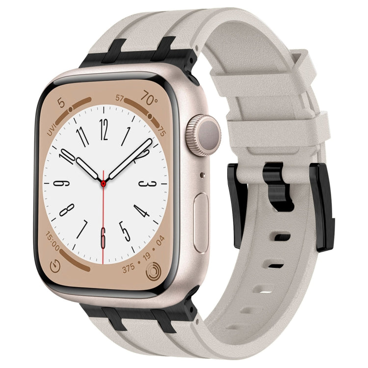 For Apple Watch SE 2022 44mm Stone Grain Liquid Silicone Watch Band(Black Starlight) - Watch Bands by PMC TechLife | Online Shopping South Africa | PMC TechLife