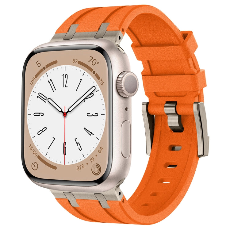 For Apple Watch SE 2022 44mm Stone Grain Liquid Silicone Watch Band(Titanium Orange) - Watch Bands by PMC TechLife | Online Shopping South Africa | PMC TechLife