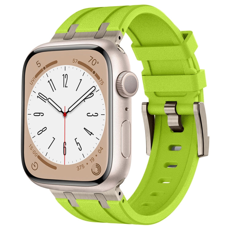 For Apple Watch SE 2022 44mm Stone Grain Liquid Silicone Watch Band(Titanium Green) - Watch Bands by PMC Jewellery | Online Shopping South Africa | PMC Jewellery