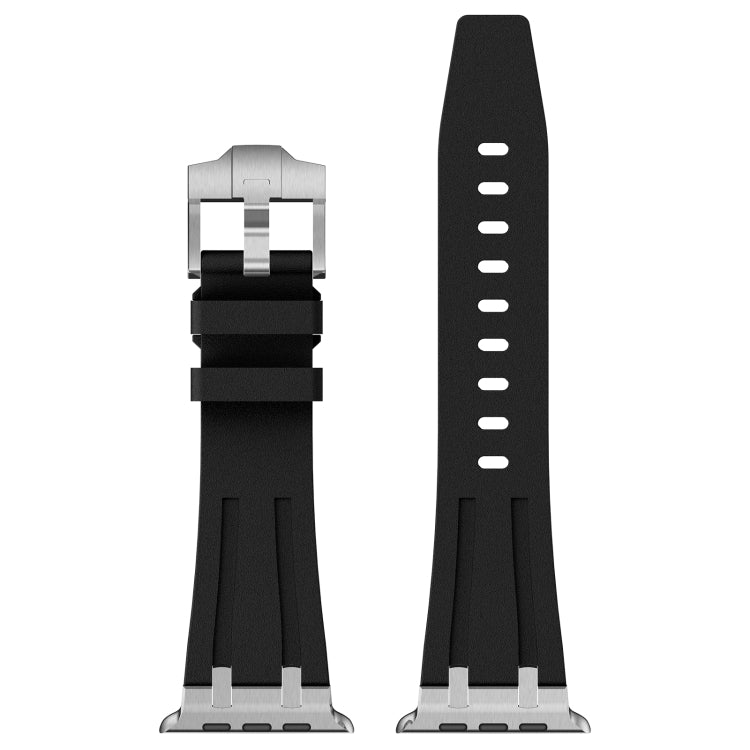 For Apple Watch SE 2022 44mm Stone Grain Liquid Silicone Watch Band(Silver Black) - Watch Bands by PMC TechLife | Online Shopping South Africa | PMC TechLife