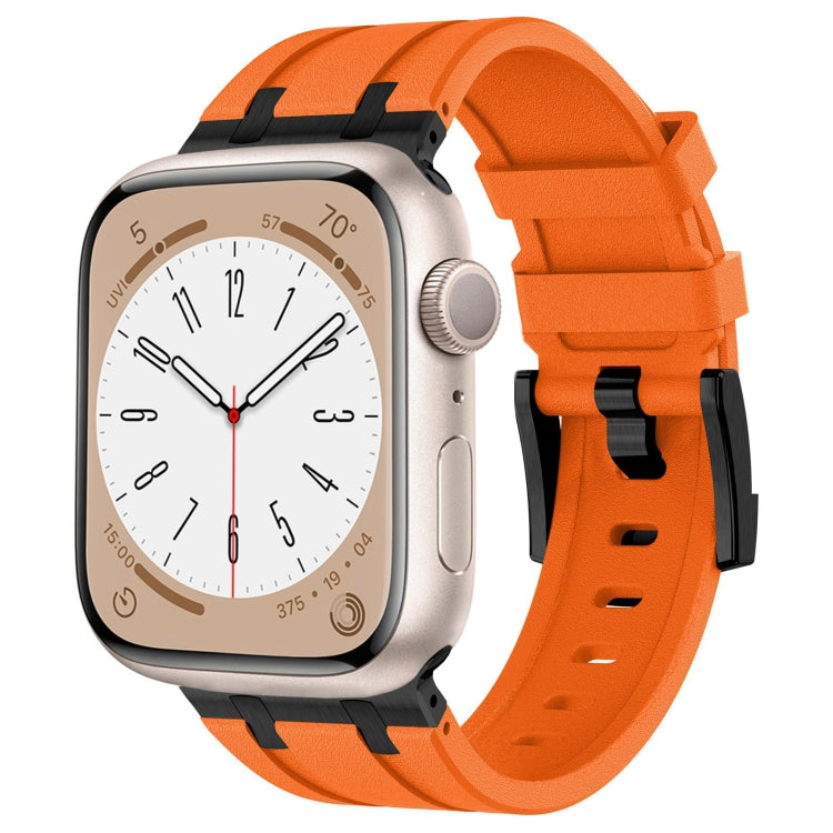 For Apple Watch Series 7 45mm Stone Grain Liquid Silicone Watch Band(Black Orange) - Watch Bands by PMC TechLife | Online Shopping South Africa | PMC TechLife