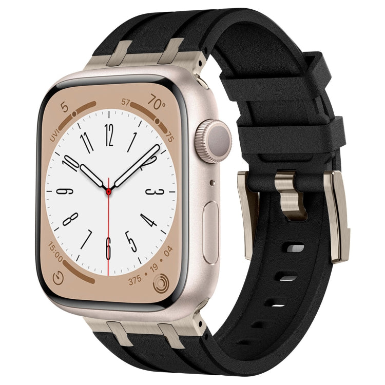 For Apple Watch Series 7 45mm Stone Grain Liquid Silicone Watch Band(Titanium Black) - Watch Bands by PMC TechLife | Online Shopping South Africa | PMC TechLife