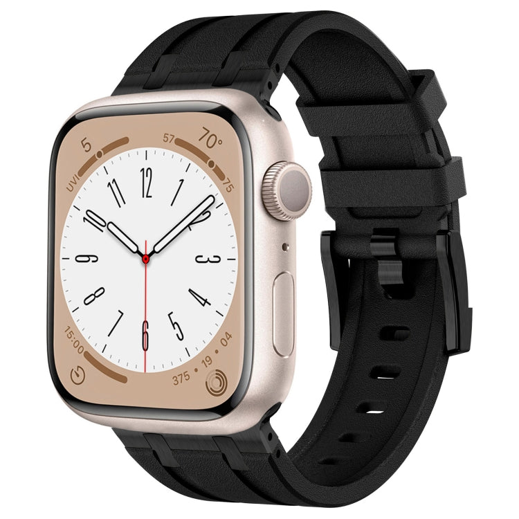 For Apple Watch Series 5 44mm Stone Grain Liquid Silicone Watch Band(Black Black) - Watch Bands by PMC TechLife | Online Shopping South Africa | PMC TechLife