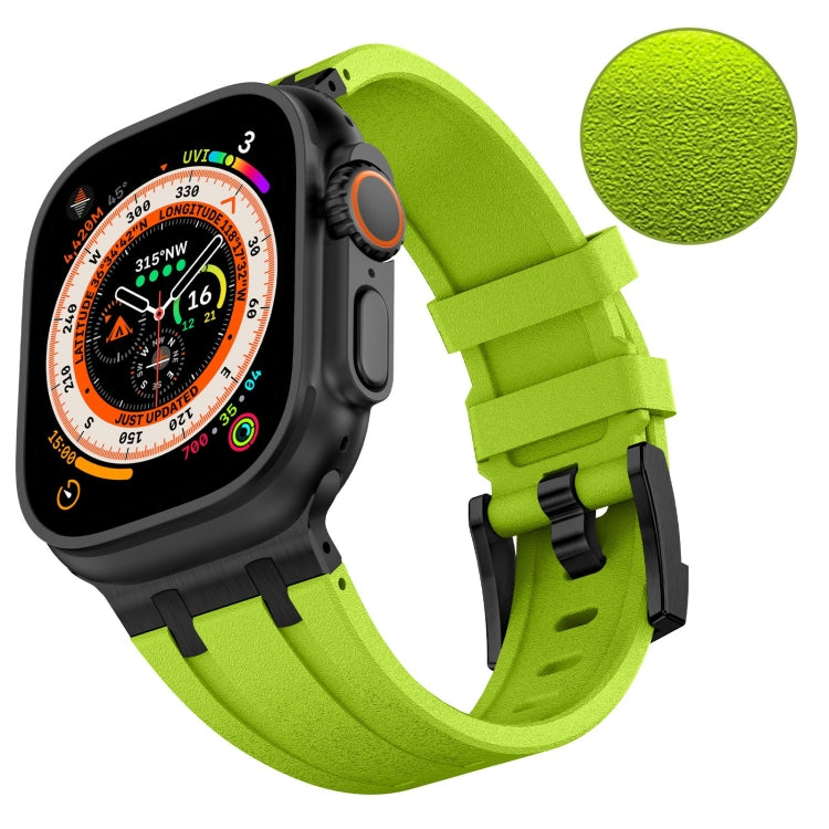 For Apple Watch Series 3 42mm Stone Grain Liquid Silicone Watch Band(Black Green) - Watch Bands by PMC Jewellery | Online Shopping South Africa | PMC Jewellery