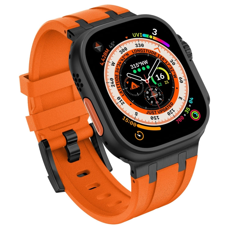 For Apple Watch Series 2 42mm Stone Grain Liquid Silicone Watch Band(Black Orange) - Watch Bands by PMC TechLife | Online Shopping South Africa | PMC TechLife