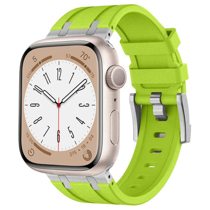 For Apple Watch 42mm Stone Grain Liquid Silicone Watch Band(Silver Green) - Watch Bands by PMC Jewellery | Online Shopping South Africa | PMC Jewellery