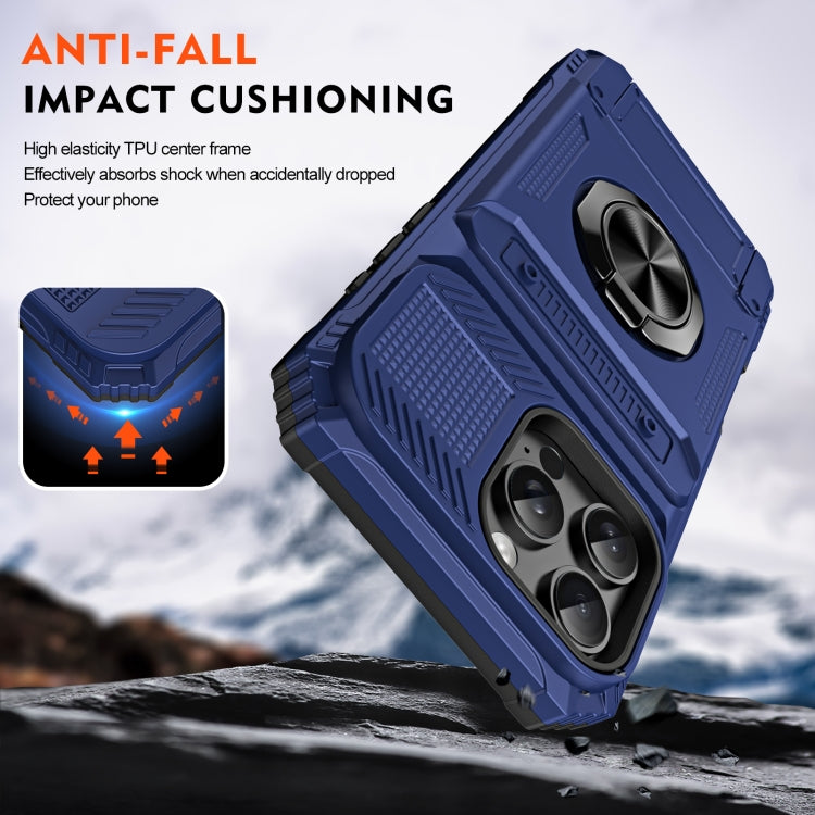 For iPhone 16 Pro TPU+PC Shockproof Card Phone Case with Metal Ring Holder(Blue) - free shipping - PMC TechLife - Order now!