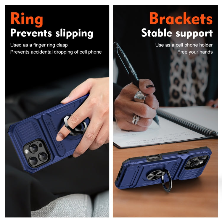 For iPhone 16 Pro TPU+PC Shockproof Card Phone Case with Metal Ring Holder(Blue) - iPhone 16 Pro Cases by PMC Jewellery | Online Shopping South Africa | PMC Jewellery | Buy Now Pay Later Mobicred