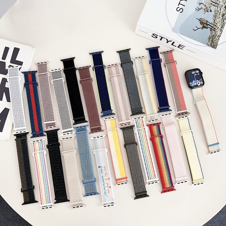For Apple Watch Series 7 41mm Dual Hook and Loop Nylon Watch Band(Seashell) - Watch Bands by PMC TechLife | Online Shopping South Africa | PMC TechLife
