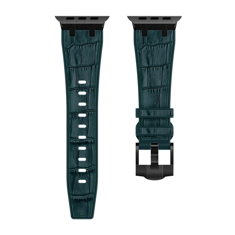 For Apple Watch SE 2023 44mm Crocodile Texture Liquid Silicone Watch Band(Black Deep Green) - Watch Bands by PMC Jewellery | Online Shopping South Africa | PMC Jewellery