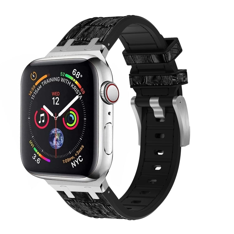 For Apple Watch SE 2023 44mm Crocodile Texture Liquid Silicone Watch Band(Silver Black) - Watch Bands by PMC TechLife | Online Shopping South Africa | PMC TechLife