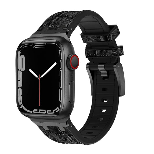 For Apple Watch SE 2023 40mm Crocodile Texture Liquid Silicone Watch Band(Black Black) - Watch Bands by PMC Jewellery | Online Shopping South Africa | PMC Jewellery