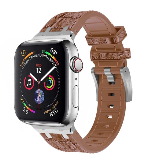 For Apple Watch SE 2023 40mm Crocodile Texture Liquid Silicone Watch Band(Silver Yellow Brown) - Watch Bands by PMC Jewellery | Online Shopping South Africa | PMC Jewellery