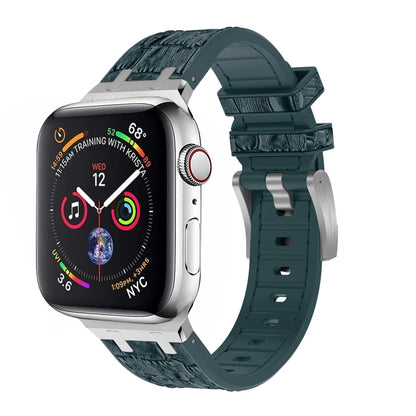 For Apple Watch SE 2023 40mm Crocodile Texture Liquid Silicone Watch Band(Silver Deep Green) - Watch Bands by PMC Jewellery | Online Shopping South Africa | PMC Jewellery