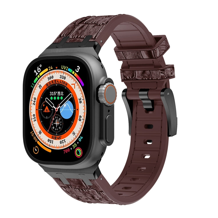 For Apple Watch Ultra 2 49mm Crocodile Texture Liquid Silicone Watch Band(Black Dark Brown) - Watch Bands by PMC Jewellery | Online Shopping South Africa | PMC Jewellery