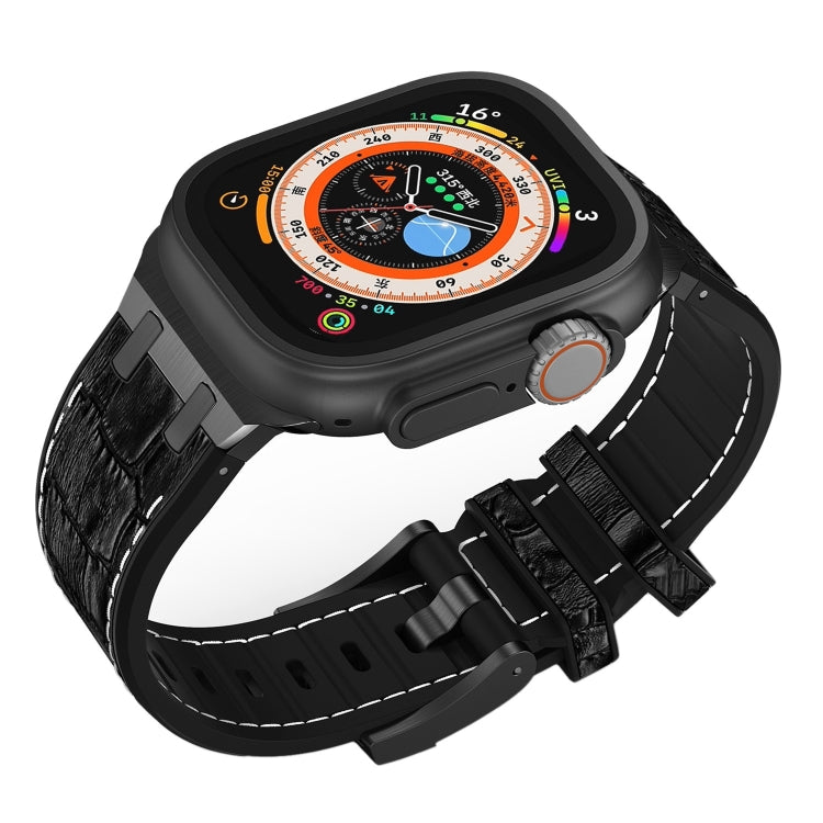 For Apple Watch Series 9 41mm Crocodile Texture Liquid Silicone Watch Band(Black White Black) - Watch Bands by PMC TechLife | Online Shopping South Africa | PMC TechLife