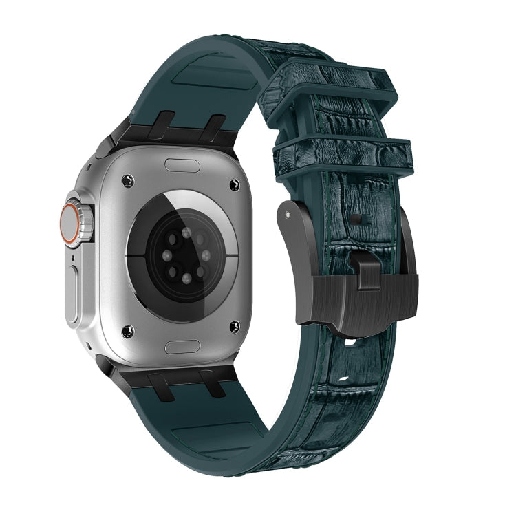 For Apple Watch Series 9 41mm Crocodile Texture Liquid Silicone Watch Band(Black Deep Green) - Watch Bands by PMC TechLife | Online Shopping South Africa | PMC TechLife
