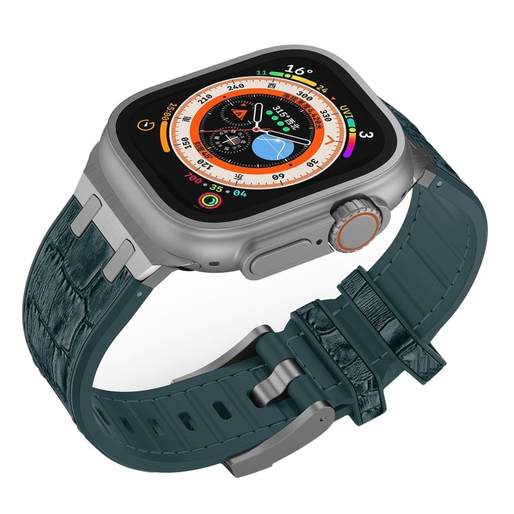 For Apple Watch Series 9 41mm Crocodile Texture Liquid Silicone Watch Band(Silver Deep Green) - Watch Bands by PMC TechLife | Online Shopping South Africa | PMC TechLife