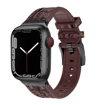 For Apple Watch SE 2022 44mm Crocodile Texture Liquid Silicone Watch Band(Black Dark Brown) - Watch Bands by PMC Jewellery | Online Shopping South Africa | PMC Jewellery