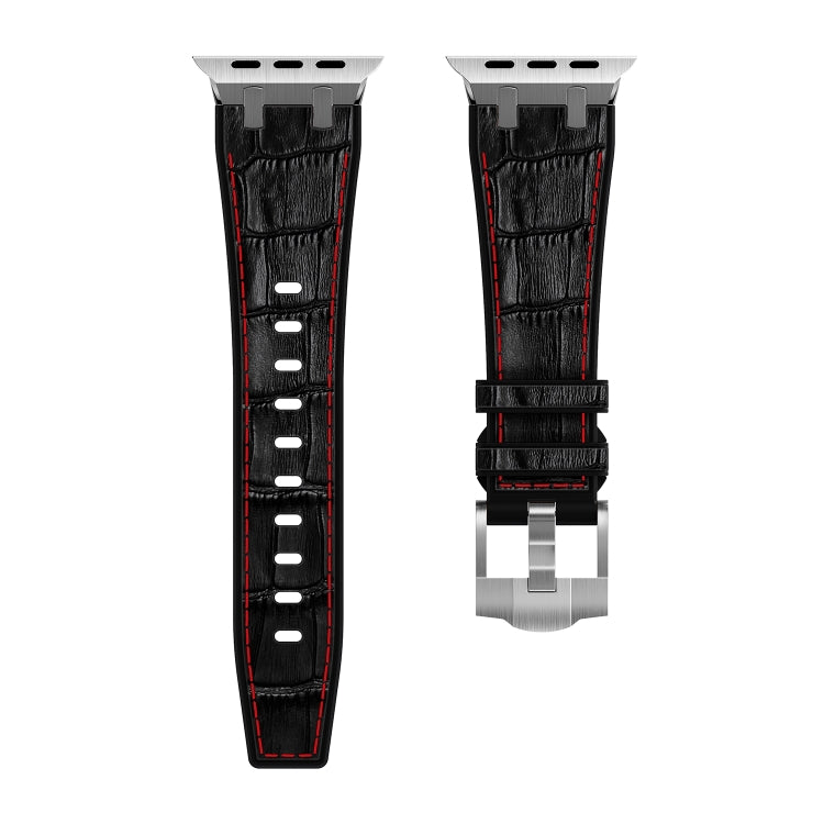 For Apple Watch SE 2022 44mm Crocodile Texture Liquid Silicone Watch Band(Silver Red Black) - Watch Bands by PMC TechLife | Online Shopping South Africa | PMC TechLife